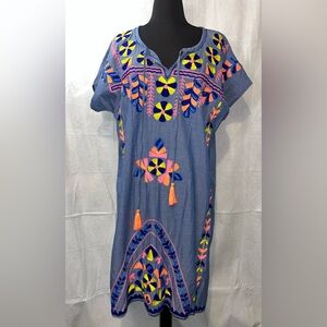 Alife Blue Floral Embroidered Dress Size Large